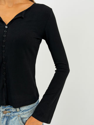 Maglia a Costine con Bottoni Nera