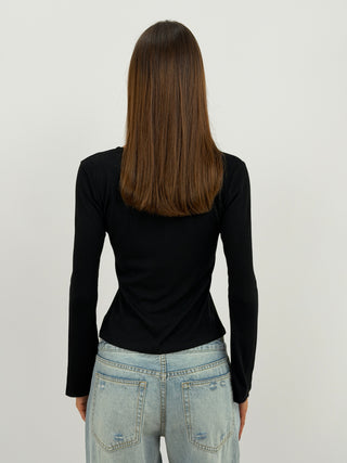 Maglia a Costine con Bottoni Nera
