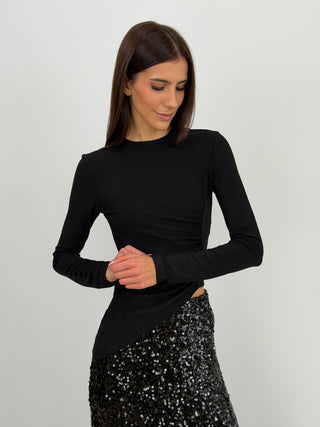Maglia Lurex Asimmetrica Nera