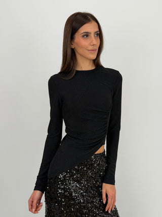 Maglia Lurex Asimmetrica Nera