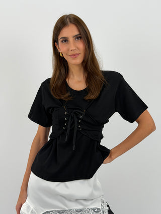 T-Shirt con Bustino Nera