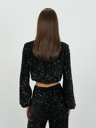 Maglia in Velluto con Paillettes Nera