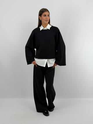 Maglia in Cotone Manica Ampia Nera