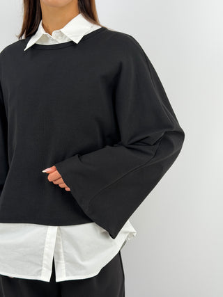 Maglia in Cotone Manica Ampia Nera