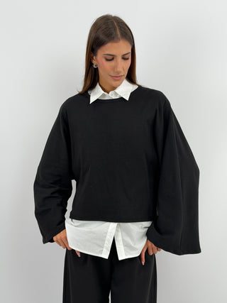 Maglia in Cotone Manica Ampia Nera