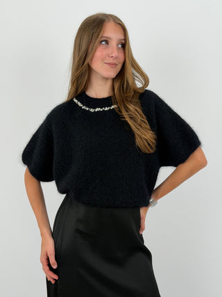 Maglia in Mohair con Dettagli Gioiello Nera