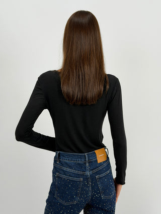 Maglia Ultralight con Cashmere e Pizzo Nera