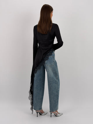 Maglia Lumina Asimmetrica con Pizzo Nera
