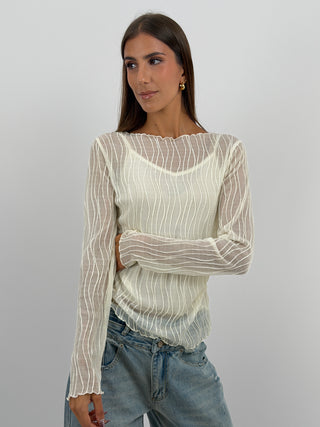 Maglia Waves a Manica Lunga Panna