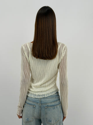 Maglia Waves a Manica Lunga Panna