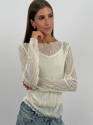Maglia Waves a Manica Lunga Panna