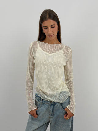 Maglia Waves a Manica Lunga Panna