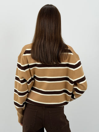 Maglione Caramello a Righe con Colletto