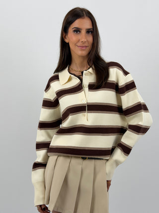 Maglione Crema a Righe con Colletto
