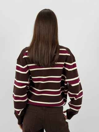 Maglione Marrone a Righe con Colletto