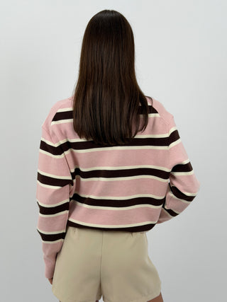 Maglione Rosa a Righe con Colletto