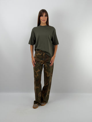 T-Shirt en Coton à Manches Amples Vert Militaire