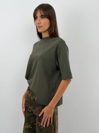 T-Shirt en Coton à Manches Amples Vert Militaire
