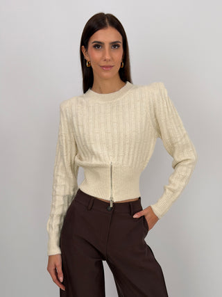 Pullover con Zip e Spalline Beige