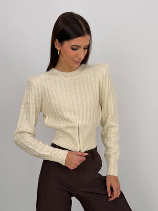Pullover con Zip e Spalline Beige