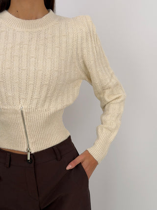 Pullover con Zip e Spalline Beige