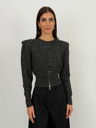 Pullover con Zip e Spalline Grigio