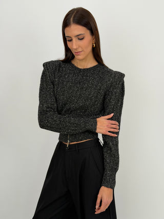 Pullover con Zip e Spalline Grigio