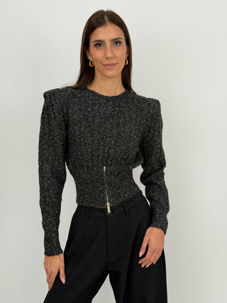 Pullover con Zip e Spalline Grigio