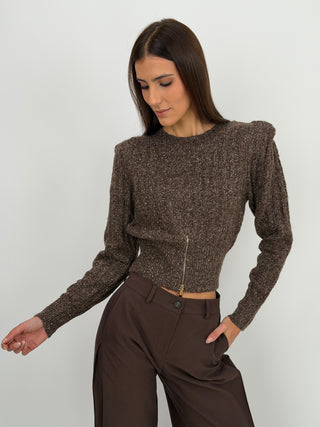 Pullover con Zip e Spalline Marrone