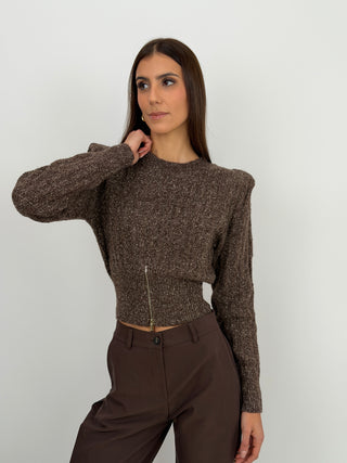 Pullover con Zip e Spalline Marrone