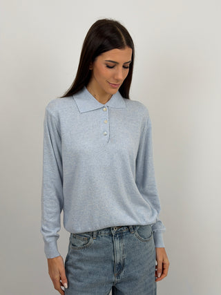 Maglione in Cashmere Azzurro con Colletto