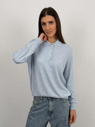Maglione in Cashmere Azzurro con Colletto