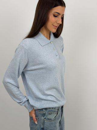 Maglione in Cashmere Azzurro con Colletto
