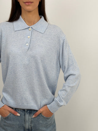Maglione in Cashmere Azzurro con Colletto