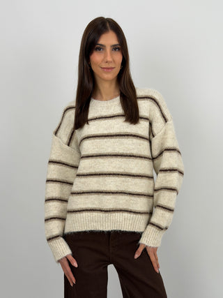 Maglione Over a Righe Beige