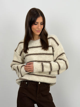 Maglione Over a Righe Beige