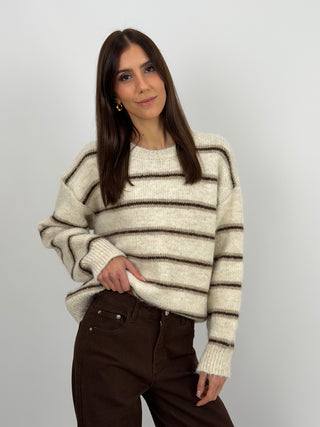 Maglione Over a Righe Beige