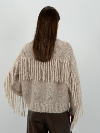 Maglione in Mohair con Frange Beige
