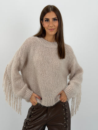 Maglione in Mohair con Frange Beige