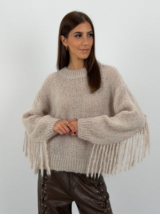 Maglione in Mohair con Frange Beige
