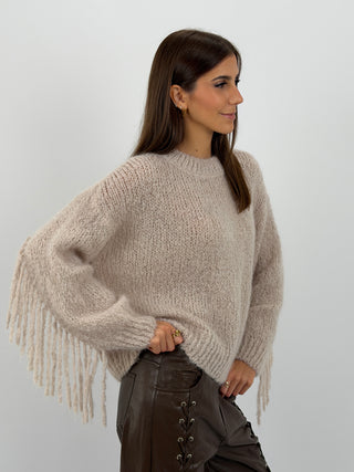Maglione in Mohair con Frange Beige