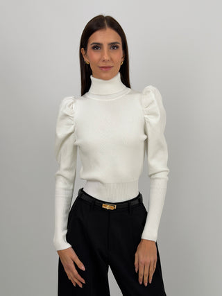 Maglione con Maniche a Sbuffo Bianco