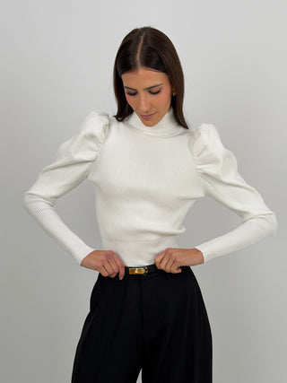 Maglione con Maniche a Sbuffo Bianco
