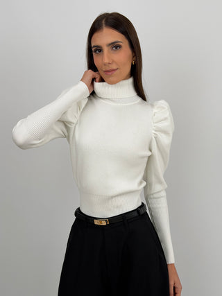 Maglione con Maniche a Sbuffo Bianco