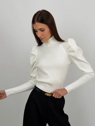 Maglione con Maniche a Sbuffo Bianco