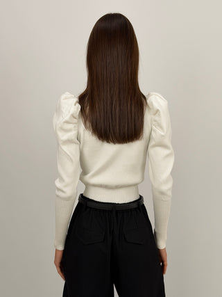 Maglione con Maniche a Sbuffo Bianco