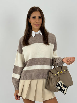 Maglione in Lana a Righe Sabbia