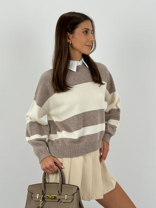 Maglione in Lana a Righe Sabbia