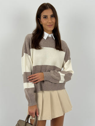 Maglione in Lana a Righe Sabbia