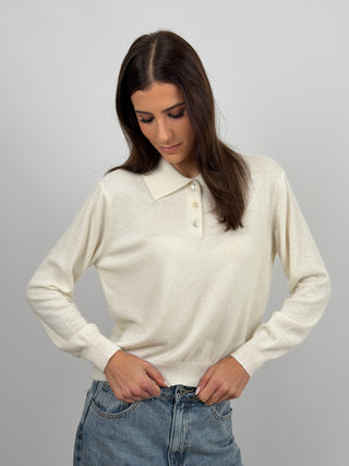 Maglione in Cashmere Crema con Colletto